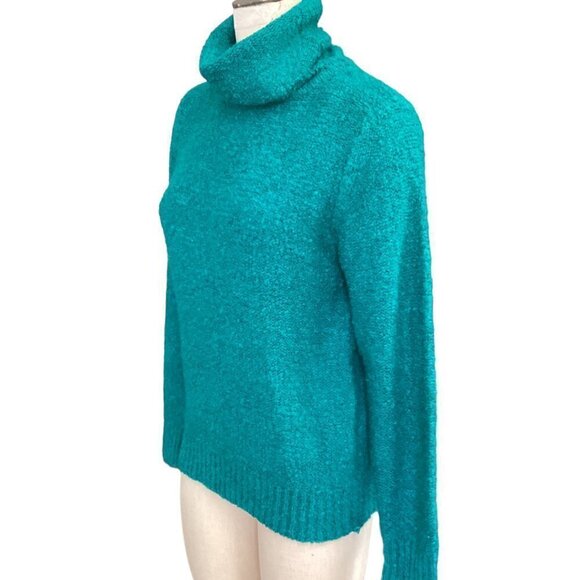 Vintage Jason Maxwell Cowl Neck Sweater Bright Teal Textured Knit XL #17P - Picture 4 of 7